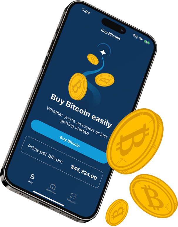 Official Unchained mobile app visual showing a buy bitcoin flow.